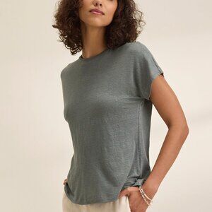 Velvet by Graham & Spencer Case Linen Crew Neck Tee in Moss